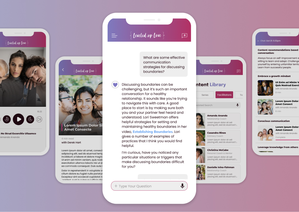AI Video Library — interactive coaching content across mobile screens