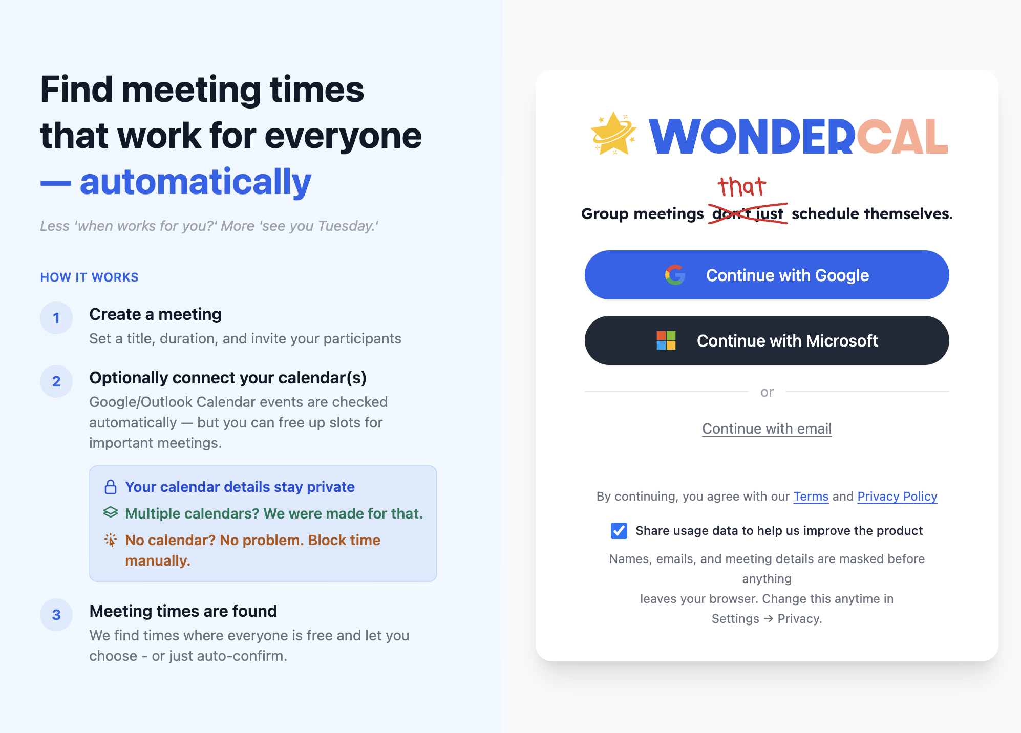 WonderCal — find meeting times that work for everyone, automatically